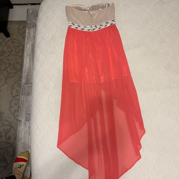 GB high low coral and beige beaded dress, M - Picture 2 of 3
